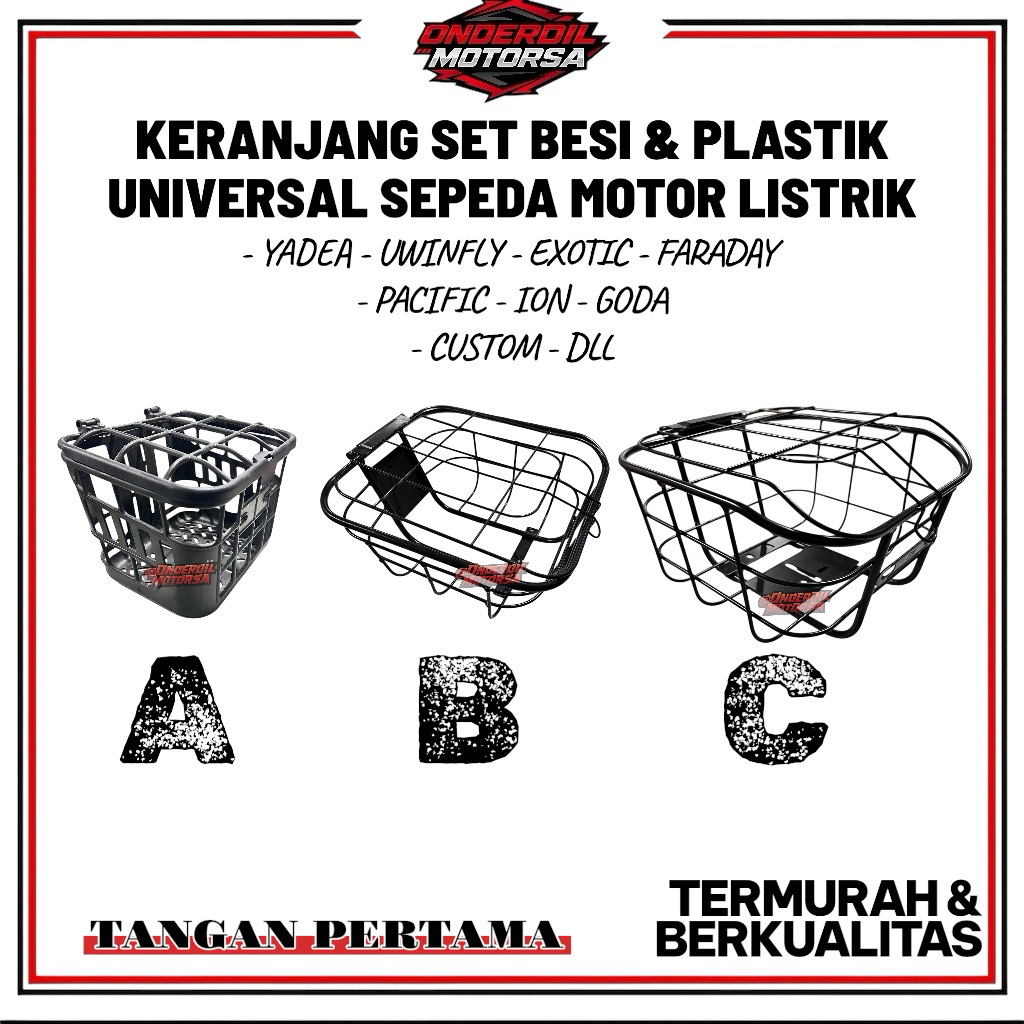 Keranjang Sepeda Listrik Universal Motor Custom Grand Besi dan Plastik Tebal Set Tutup Depan Kuat An
