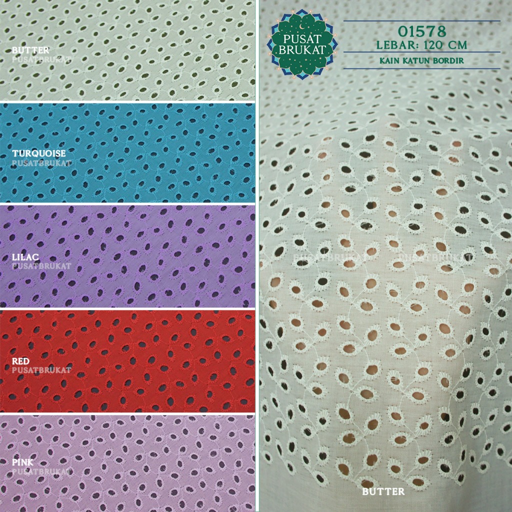 KAIN KATUN BORDIR EMILY 01578 / BAHAN KATUN EMBOSS/ COTTON EYELET KAIN MUKENA METERAN, LEBAR 120CM [