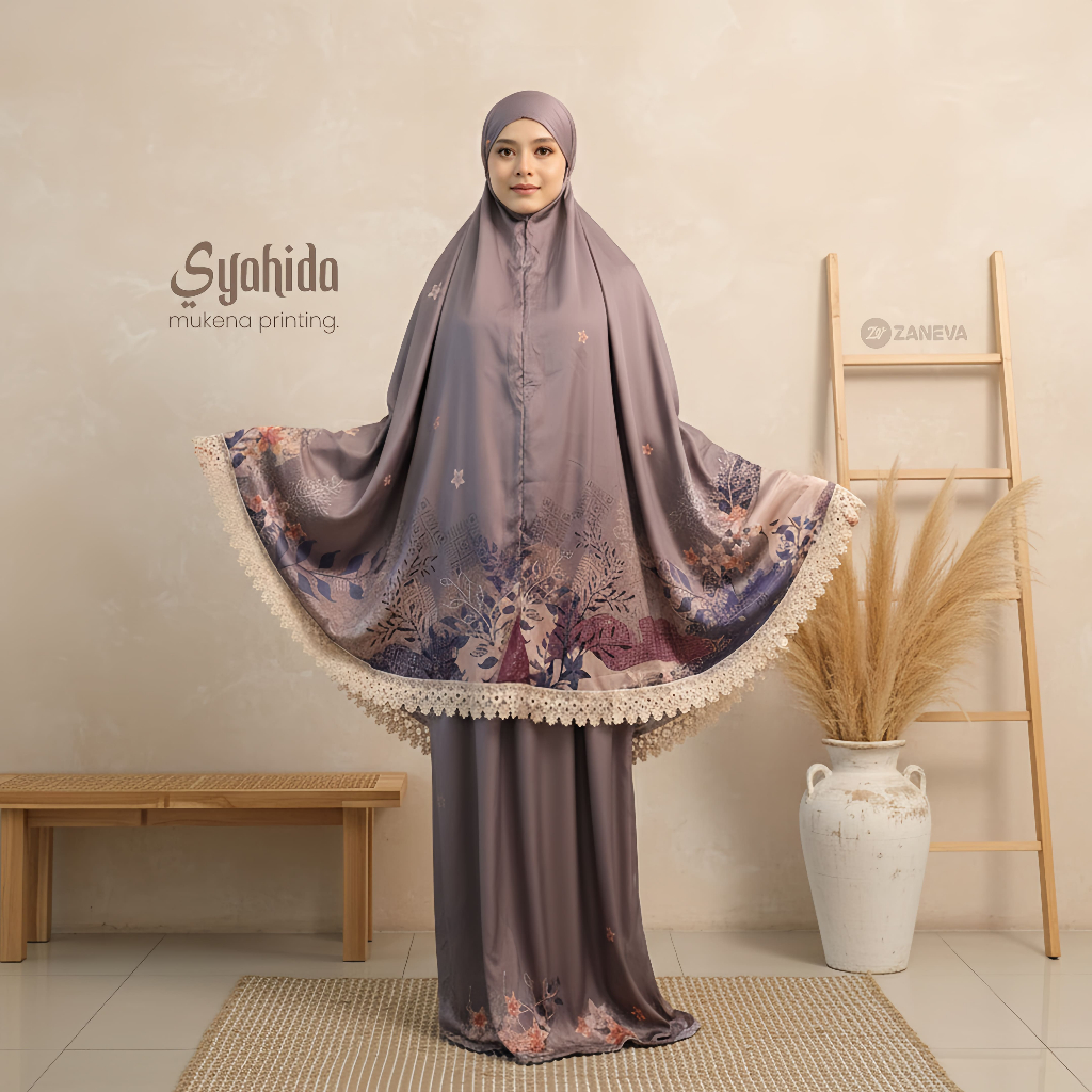 ZANEVA – Syahida Mukena Printing Premium | Prayer Set Elegan & Exclusive Look Special Hari Raya