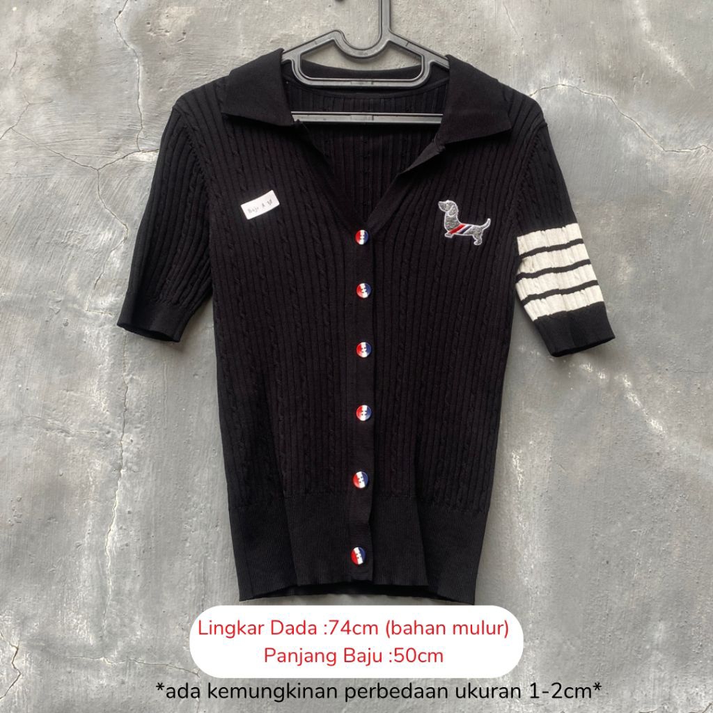 Thom Browne Black Polo Collar Puppy Knit Top Preloved A38