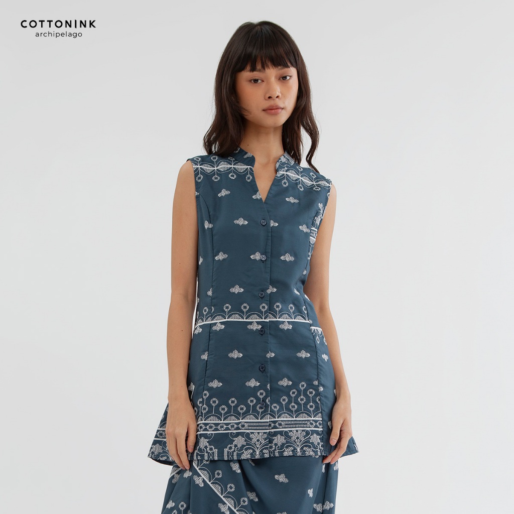 COTTONINK - Atasan Kemeja Wanita Garima Biru Laut #RayaArchipelago2026