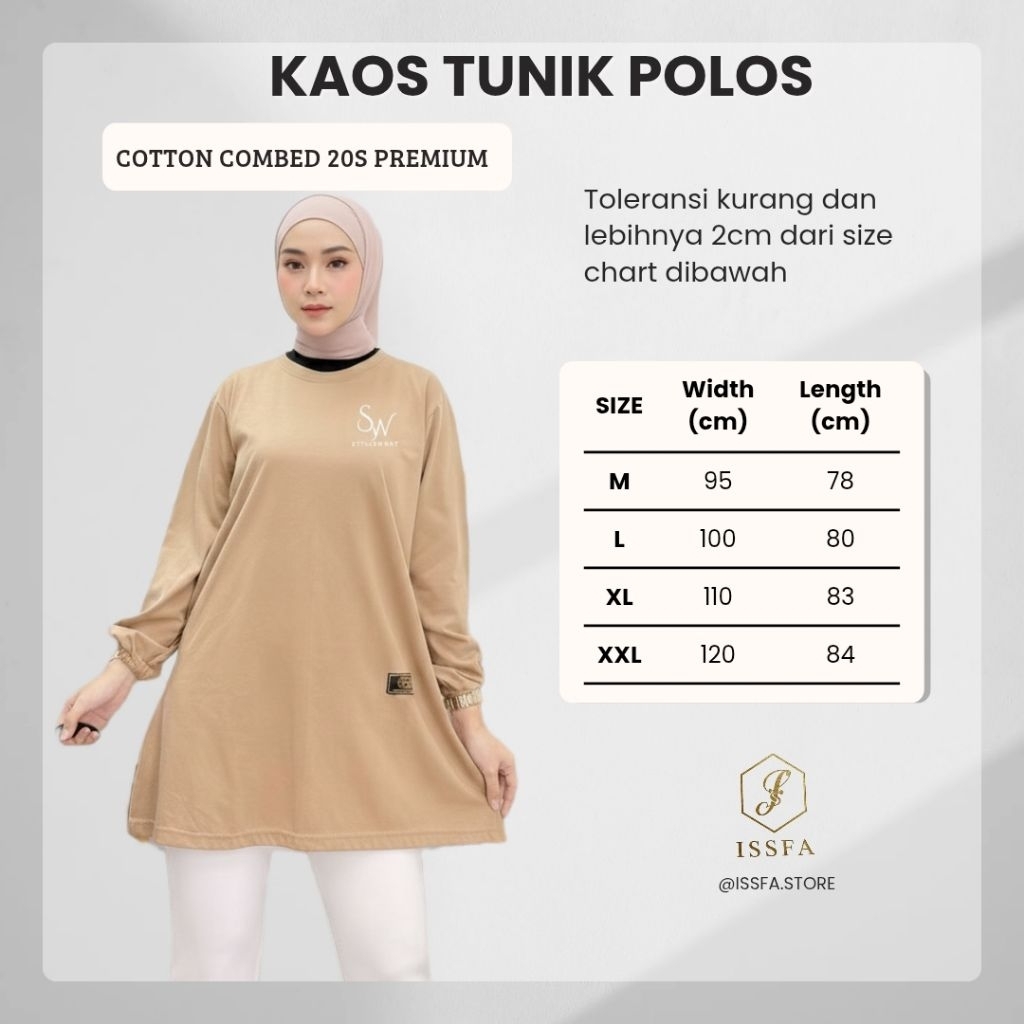 Kaos Tunik Polos Wanita Lengan Panjang Cotton Combed 20s Premium