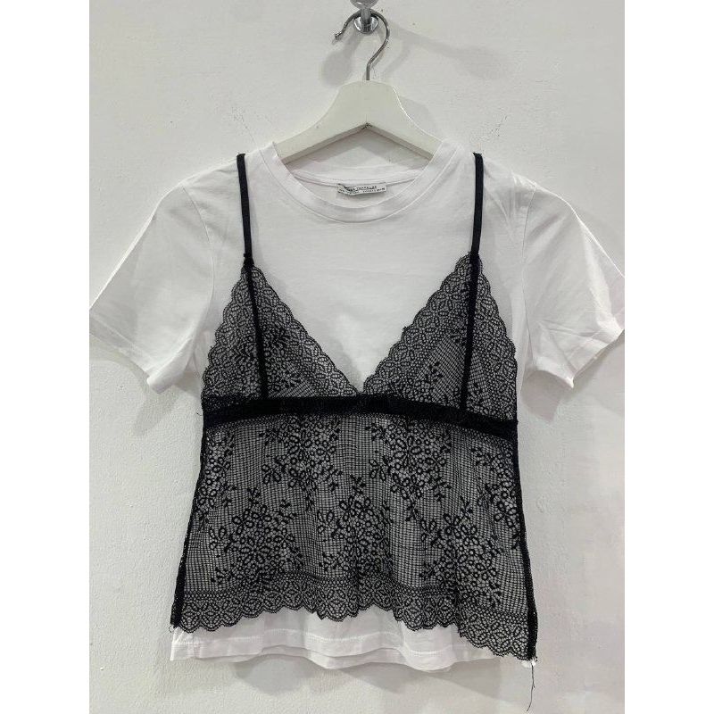ZARA White Tshirt with Lace Tanktop