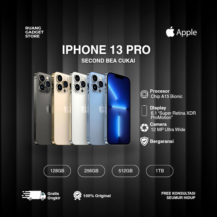 IPHONE 13 PRO BEA CUKAI  64GB 128GB 256GB 512GB 1TB Graphite, Blue Max, Silver, Gold, Alphine Green