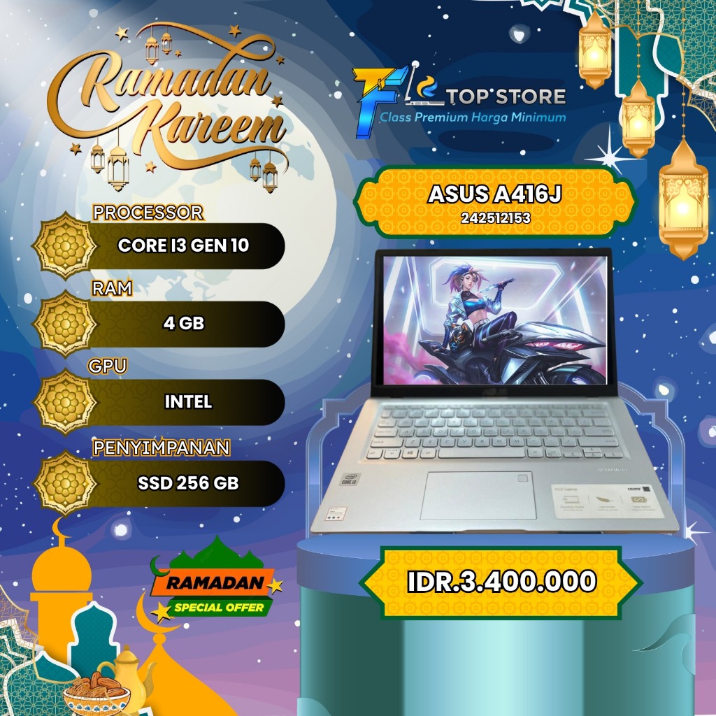 LAPTOP ASUS A416J INTEL CORE I3 GEN 10 RAM 4/256GB