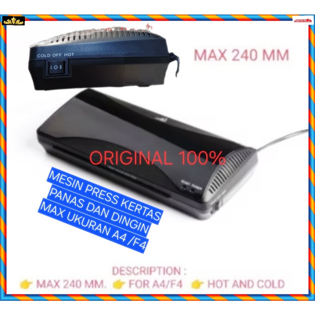 Q90 MESIN LAMINATOR LAMINATING PRESS KERTAS PLASTIK PRES DOKUMEN ORI 100% PANAS DINGIN MAX UKURAN A4
