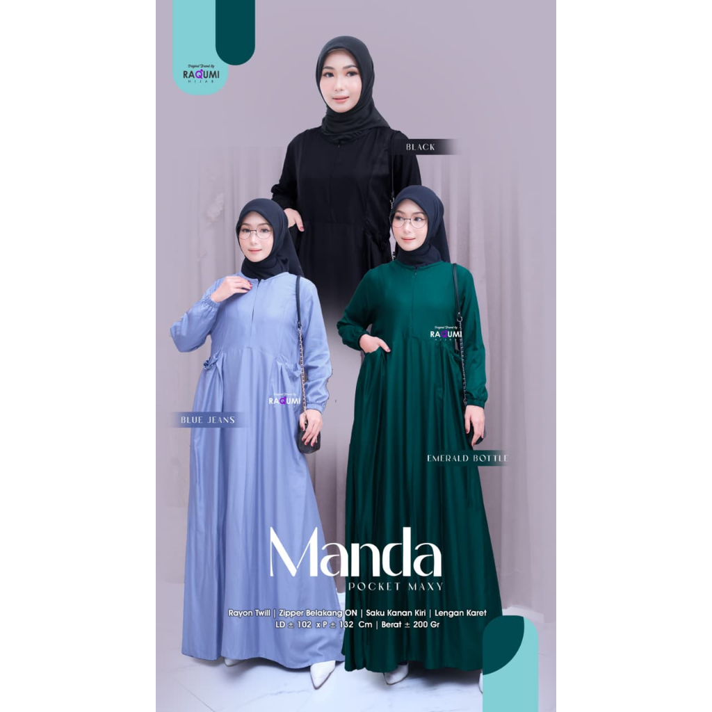 RAQUMI HIJAB / GAMIS RAYON PREMIUM / MANDA POCKET MAXY ORIGINAL BY RAQUMI HIJAB