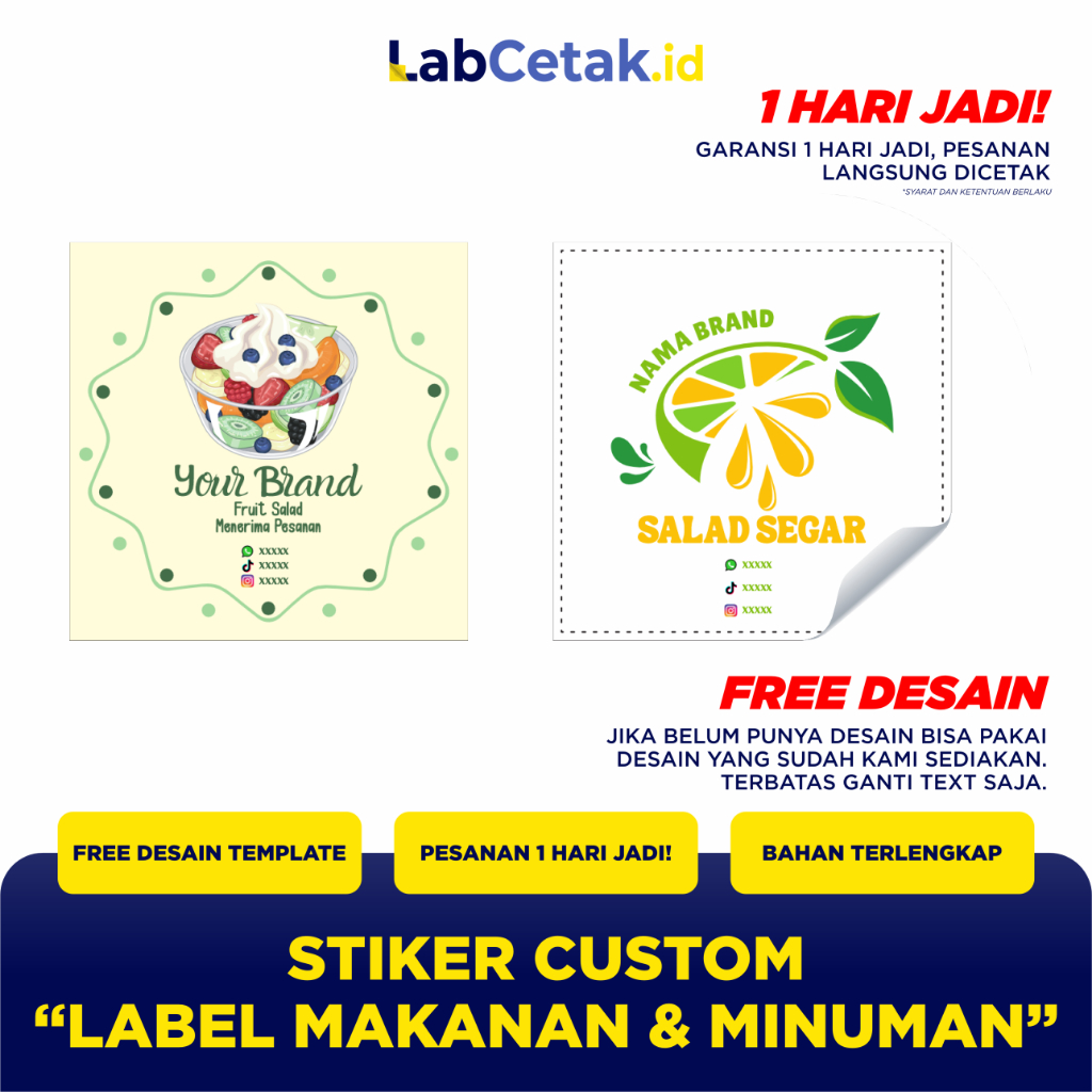 Stiker Label Custom Kemasan Salad Buah Jus Buah Produk Sehat Free Design Kotak Chromo Bontax-6x8-10x