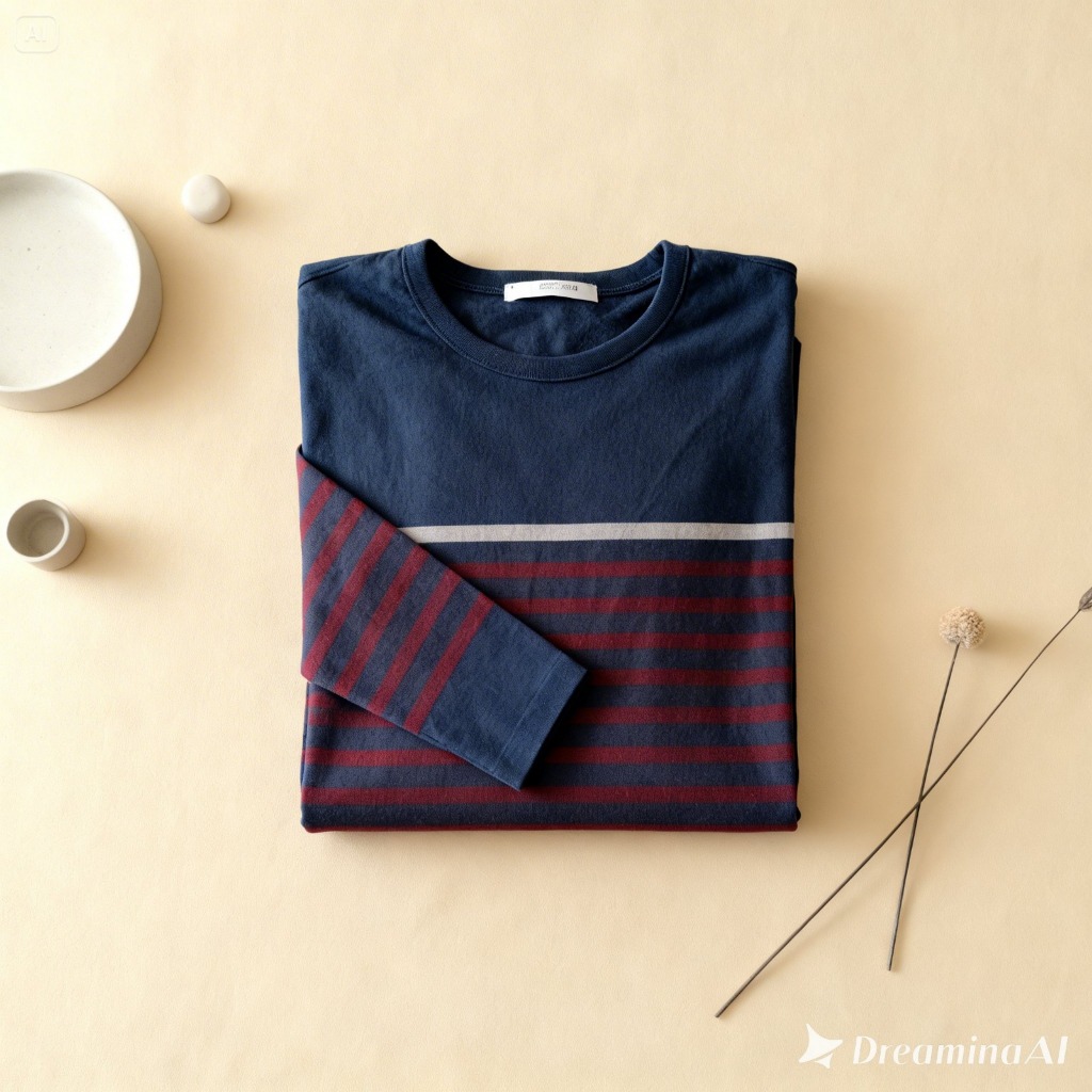 Kaos Lengan Panjang Half Stripe Pria Wanita | Long Sleeve T-Shirt Casual Korean Style Unisex Premium
