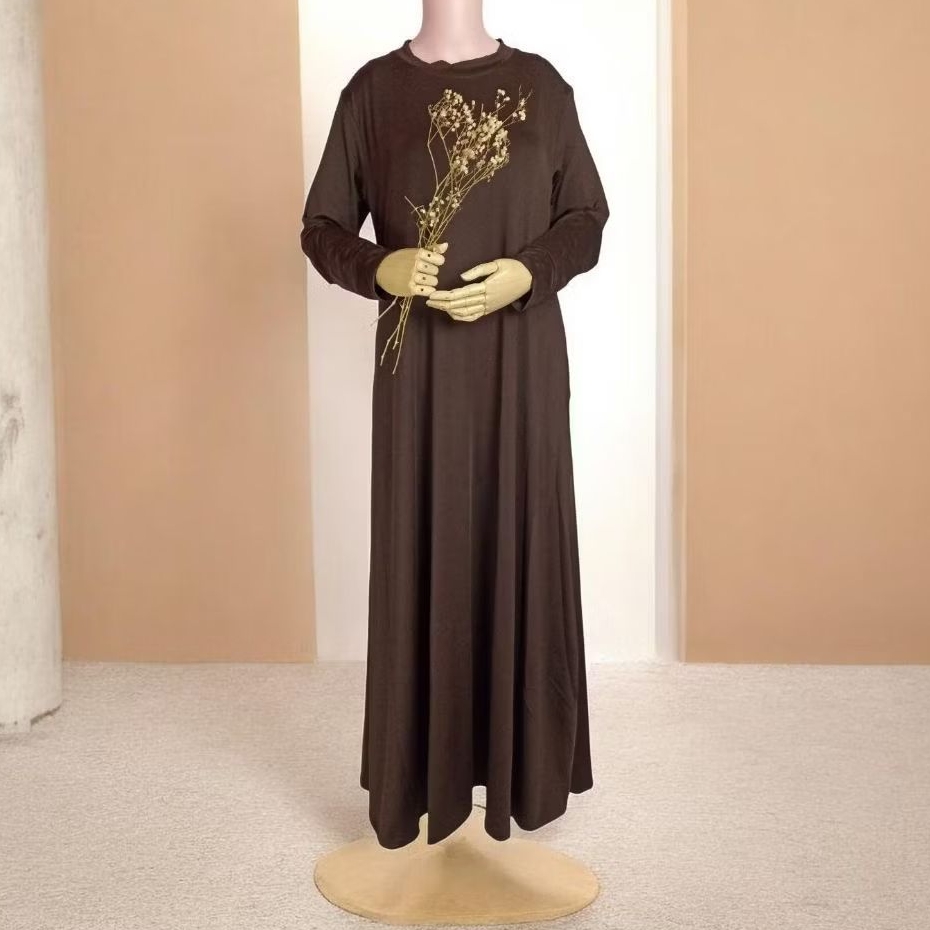 Gamis Jersey Premium Polos | Gamis Wanita Lengan Panjang | Gamis Mayung Hitam Navy Coklat | Gamis Sa