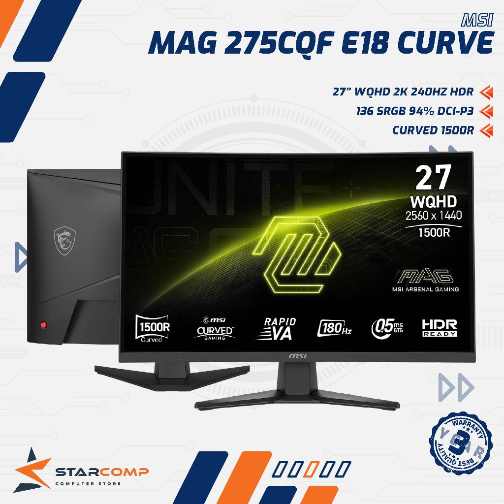 MSI MAG 275CQF E18 27 Inch Curve WQHD 2K 180Hz Monitor