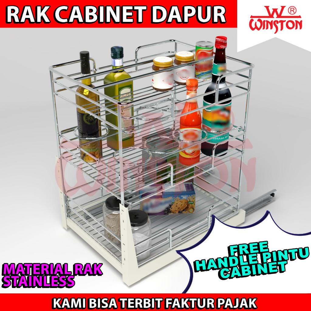 Rak Tarik Serbaguna Stainless Steel Rack 3 Susun Ukuran 40cm WW 010 C Drawer Basket Botol Wine Pirin