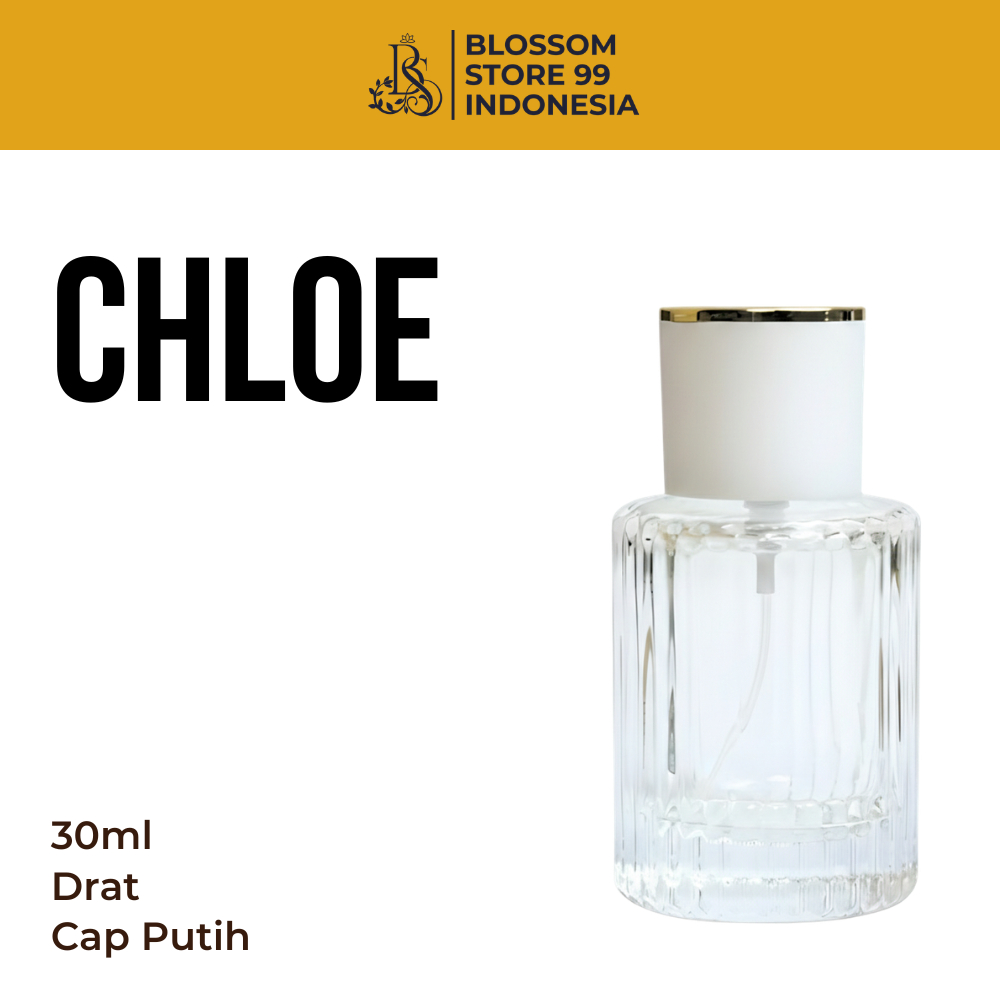 Botol Parfum Chlo 30ML Drat Tutup Putih Gold - Botol Parfum Kaca Chlo 30ML
