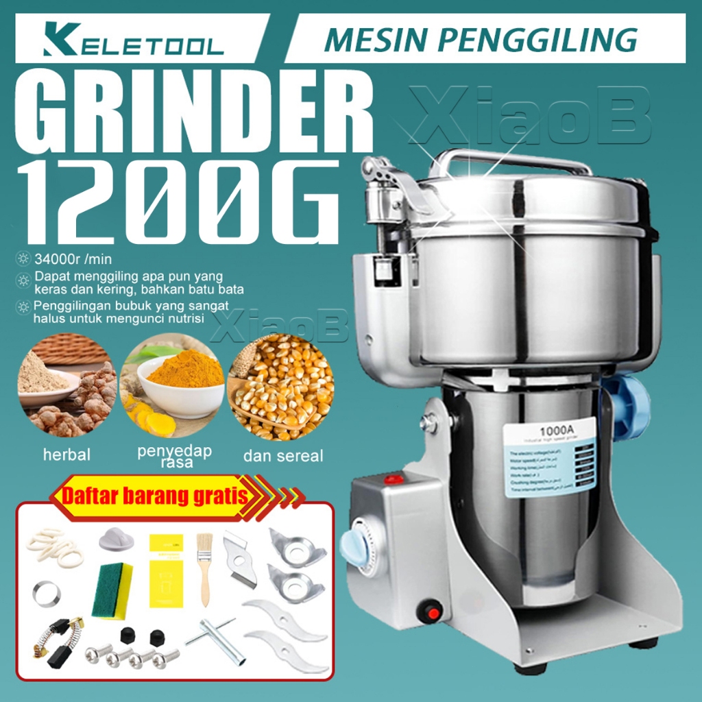 Mesin Penggiling Bumbu Kering Powder Grinder 1200G Mesin Giling Tepung Kopi Bijian Penggiling Kedela