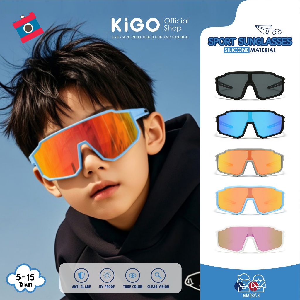 KIGO Kacamata Anak Sport Pria Sunglasses Anti Silau Matahari UV400 Model Goggles Sporty Kids Laki La