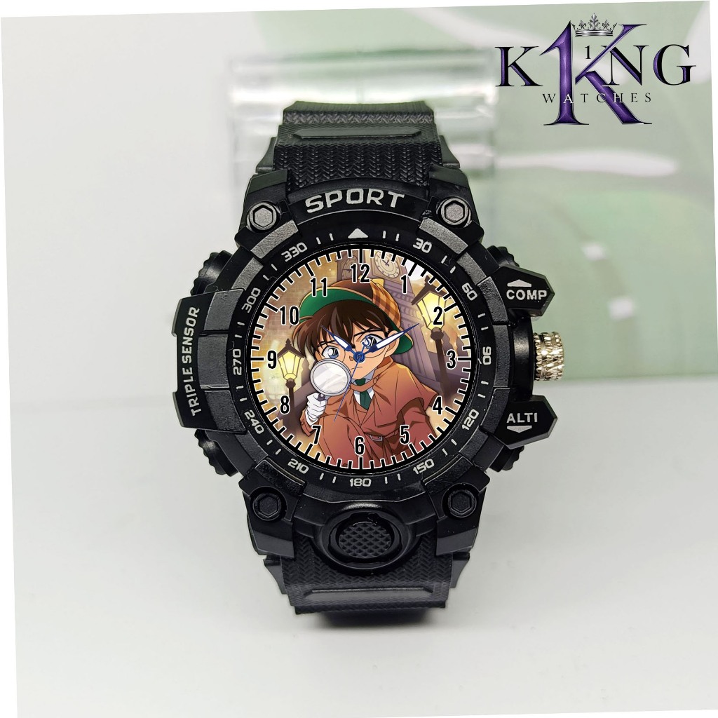 Jam Tangan Analog Anak Design Sporty Bahan Rubber Anti Air Dengan Karakter Detective Conan