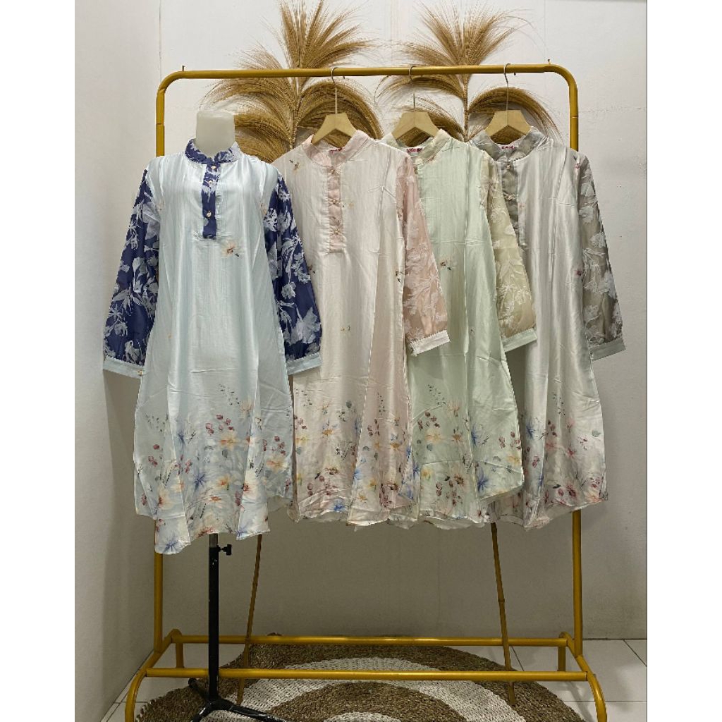 Tunik Satin Motif Premium/Tunik Terbaru/Tunik Motif /Tunik kekinian Kode 3965