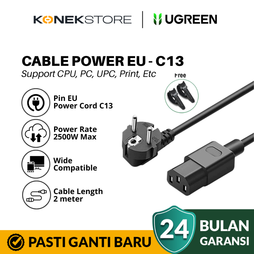 Ugreeen Kabel Power PC, CPU, Komputer, UPS, Printer 2 Meter