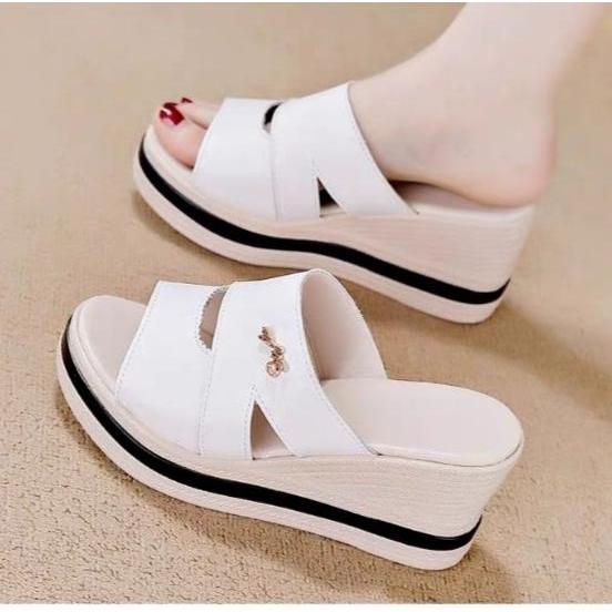FORTUNE Sandal AN Selop Wedges Wanita Modern Sandal Cewek hak Tinggi Sandal Ibu-ibu Terbaru