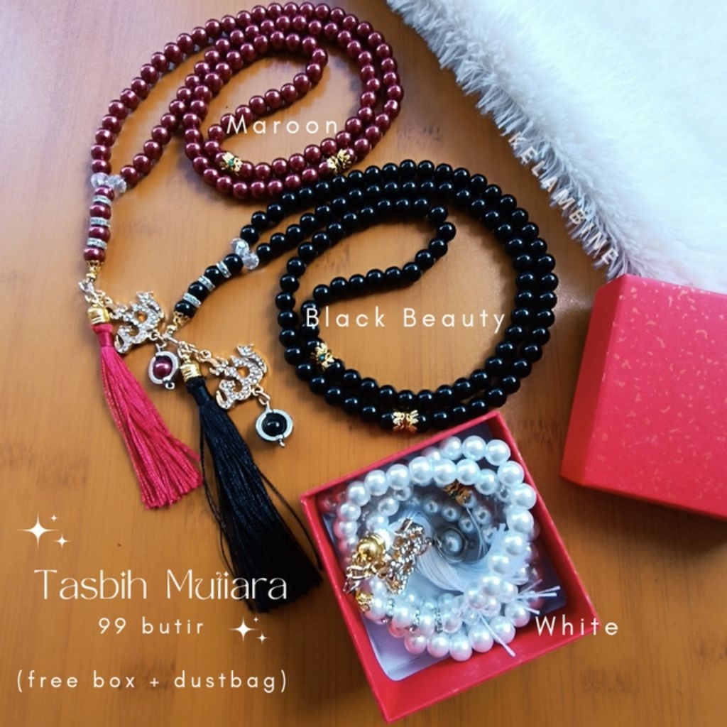 Kelambine - Tasbih Mutiara 99 Butir / Free Box + Dus Bag / Tasbih Mutiara Arab Premium