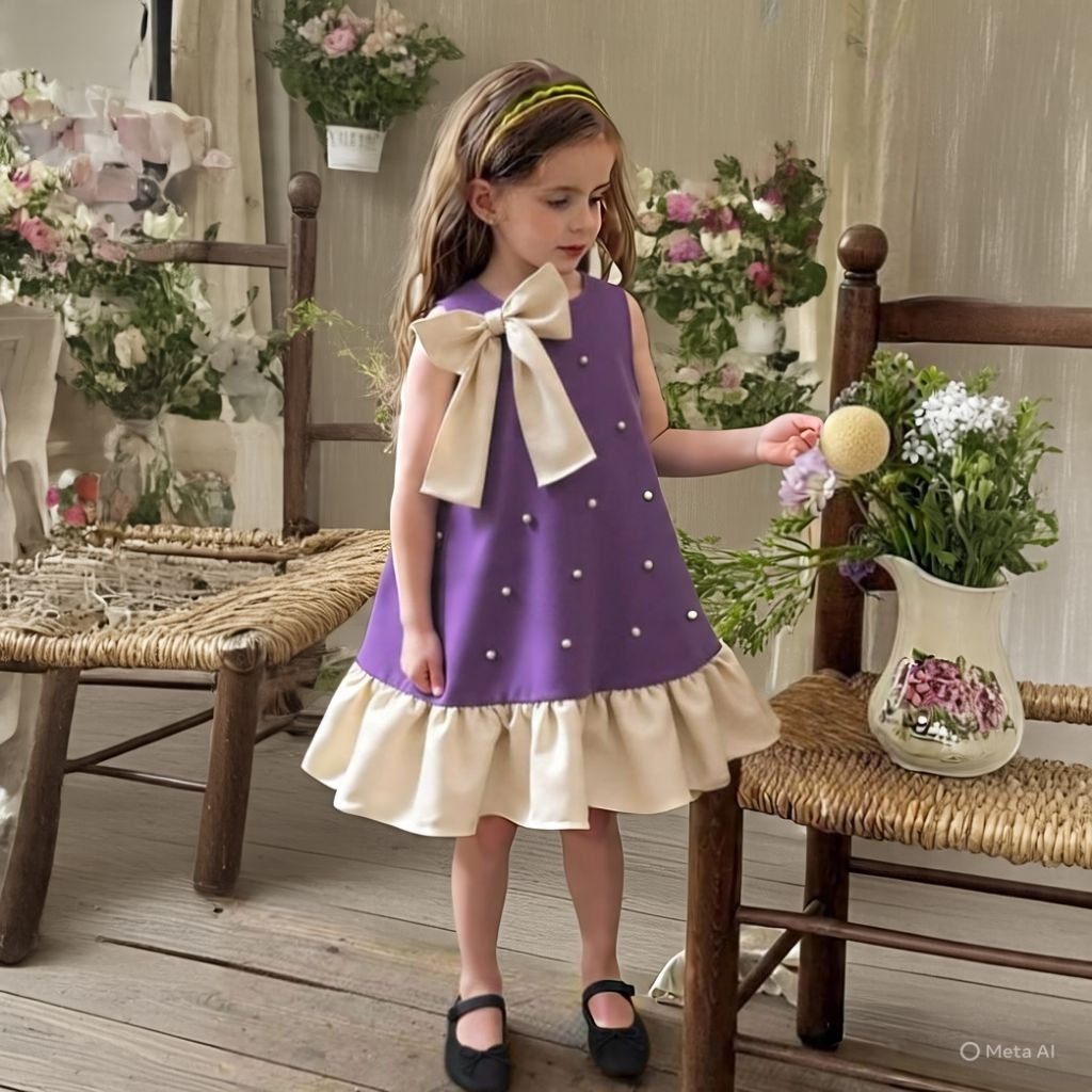 DRESS ANAK katun Gaun pesta mutiara pita dress mewah 1 2 3 4 5 tahun KADO ANAK