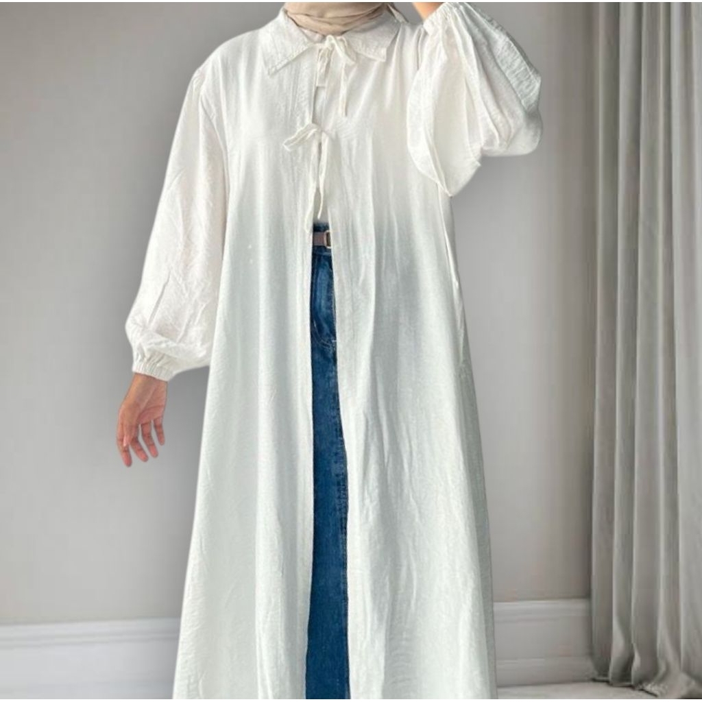 Baju Lebaran Wanita Outer Cardigan Polo Linen Flow