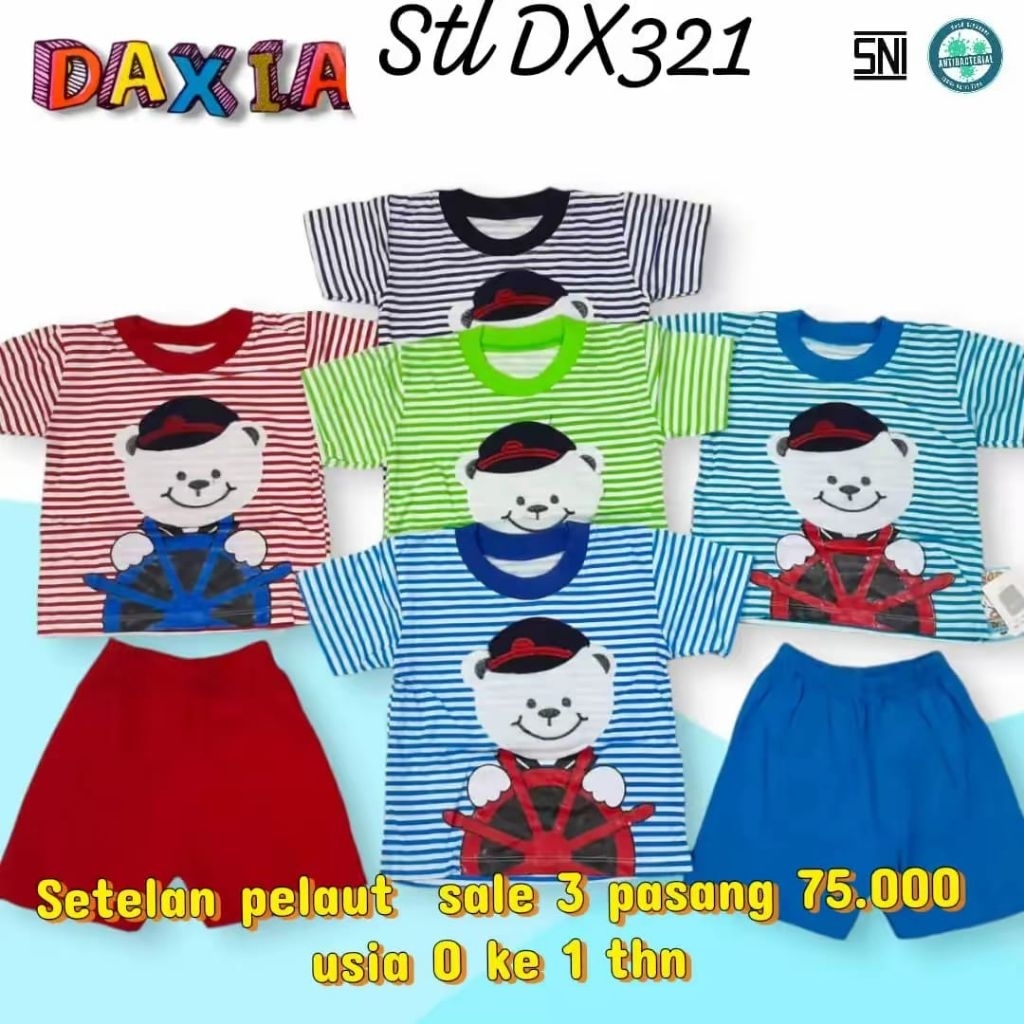 setelan anak daxia/stelan anak  pendek/stelan anak motif pelaut/