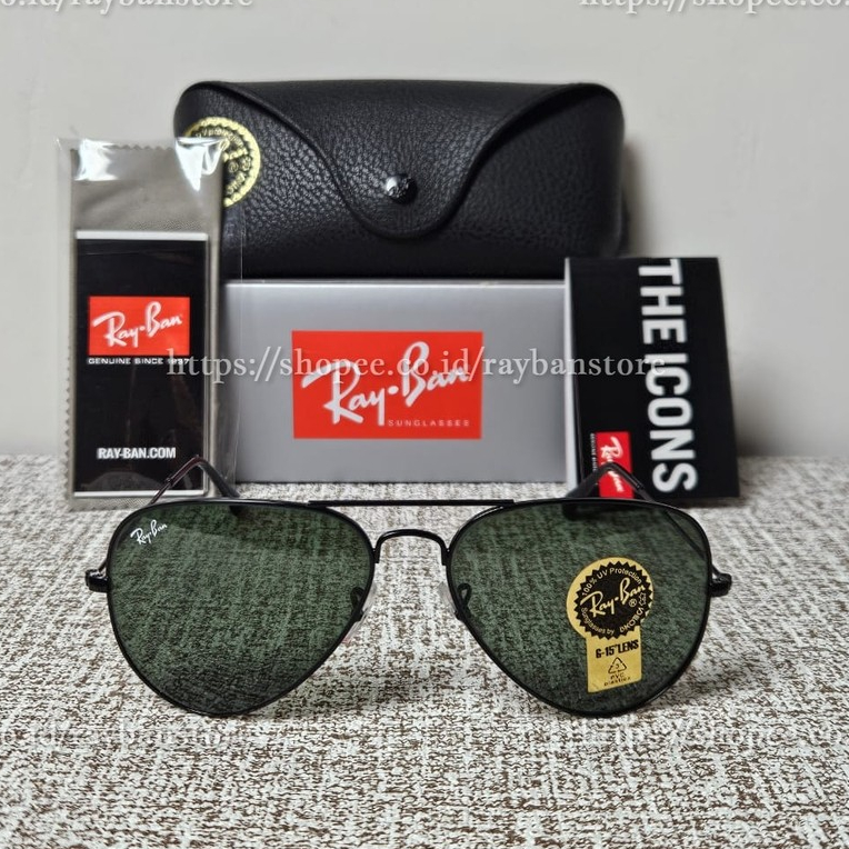 Kacamata Rayban Aviator RB3025 L2823  Black Lens Green Original