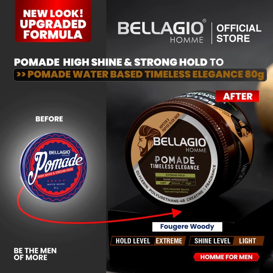 Bellagio Pomade 80 gr Extreme Hold|Strong Hold~Pomade Bellagio Original 100%