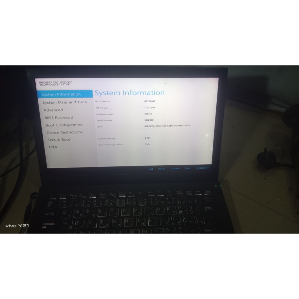 Laptop VAIO VJS131C11N layar 13,3 inchi, no SSD, no charger