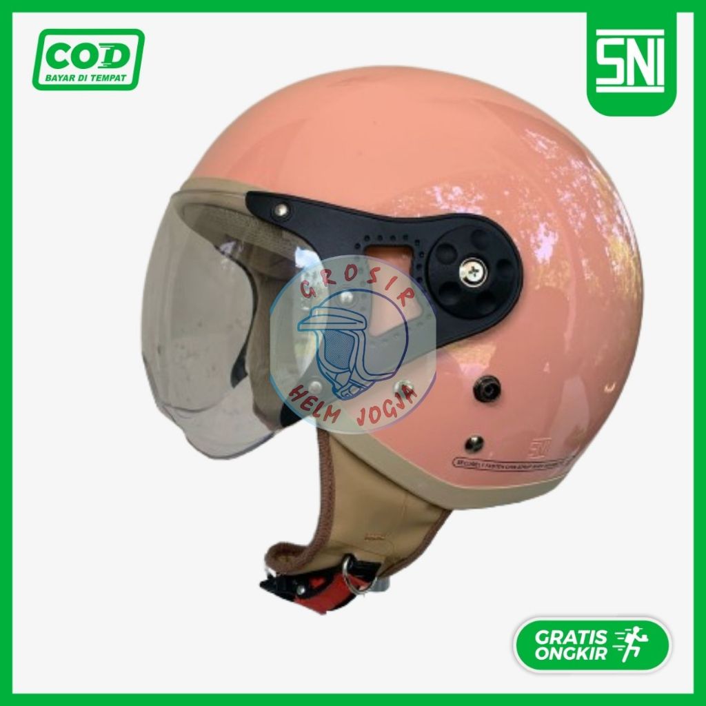 HELM HIJAB LIST COKLAT PRIA WANITA DEWASA SNI FULL LEHER