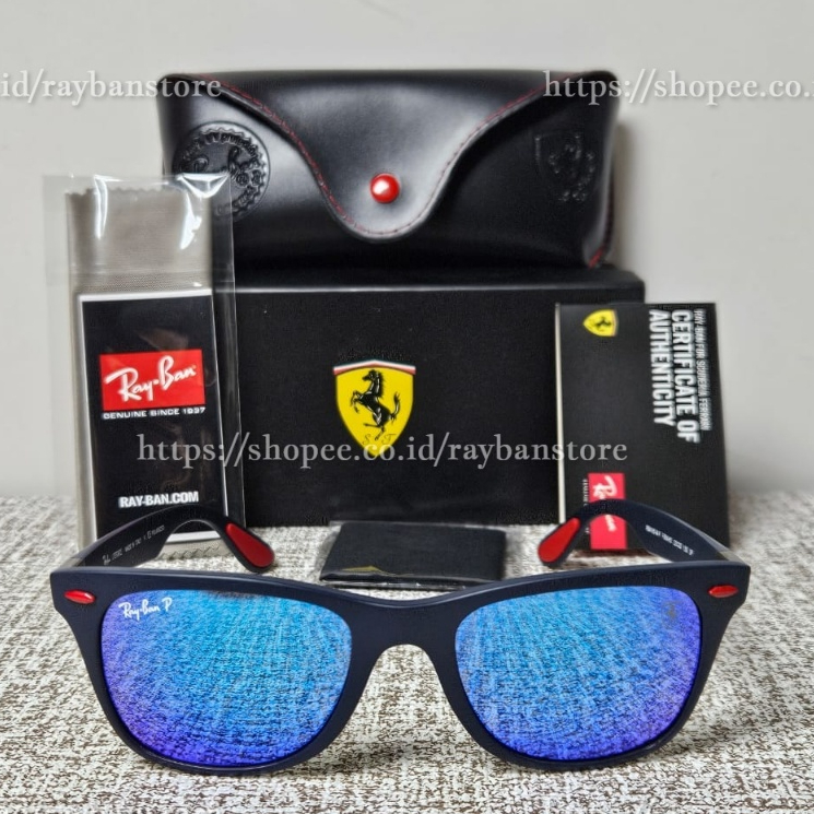 Kacamata RayBan Liteforce Ferrari RB4195M 52 20 Polarized F604/H0 Blue Matte Lens Mirror Blue Origin
