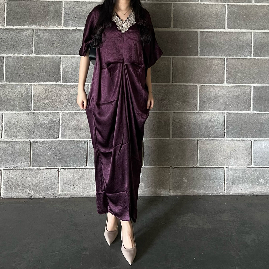 ONLY BURGUNDYJaden Kaftan Dress Hijab Wanita Dress Lebaran Muslim Abaya Dress  Kaftan Burgundy Pink