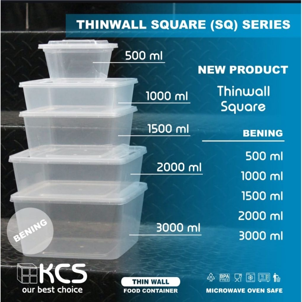 ( ISI 25 BIJI ) Thinwall square 3000 ml KCS / kotak makan persegi plastik