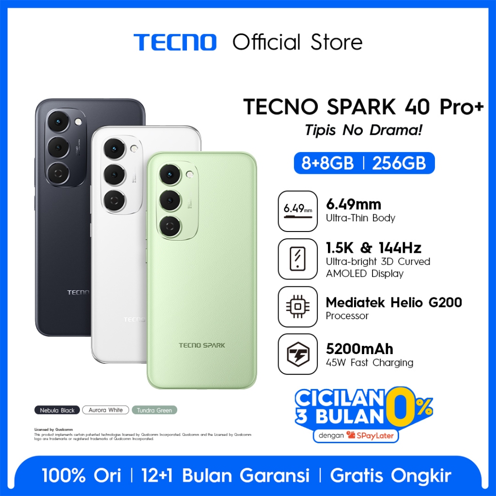 TECNO SPARK 40 Pro+ - 8+8GB*/256GB, Mediatek Helio G200, 30W Wireless Charge, 1.5K & 144Hz 3D Curved