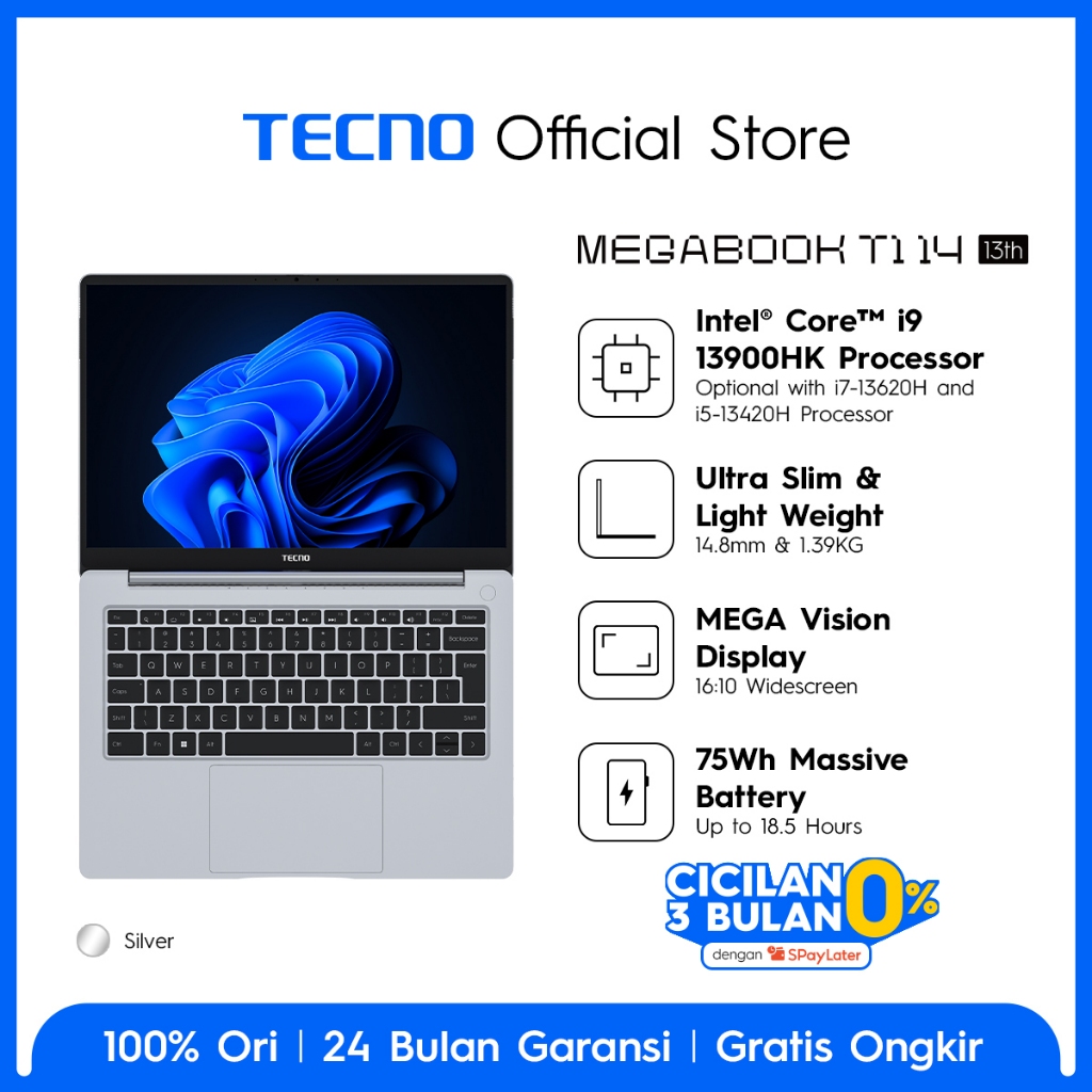 TECNO MEGABOOK T1 14 13th - 16GB+512GB, Intel Core i9-13900HK