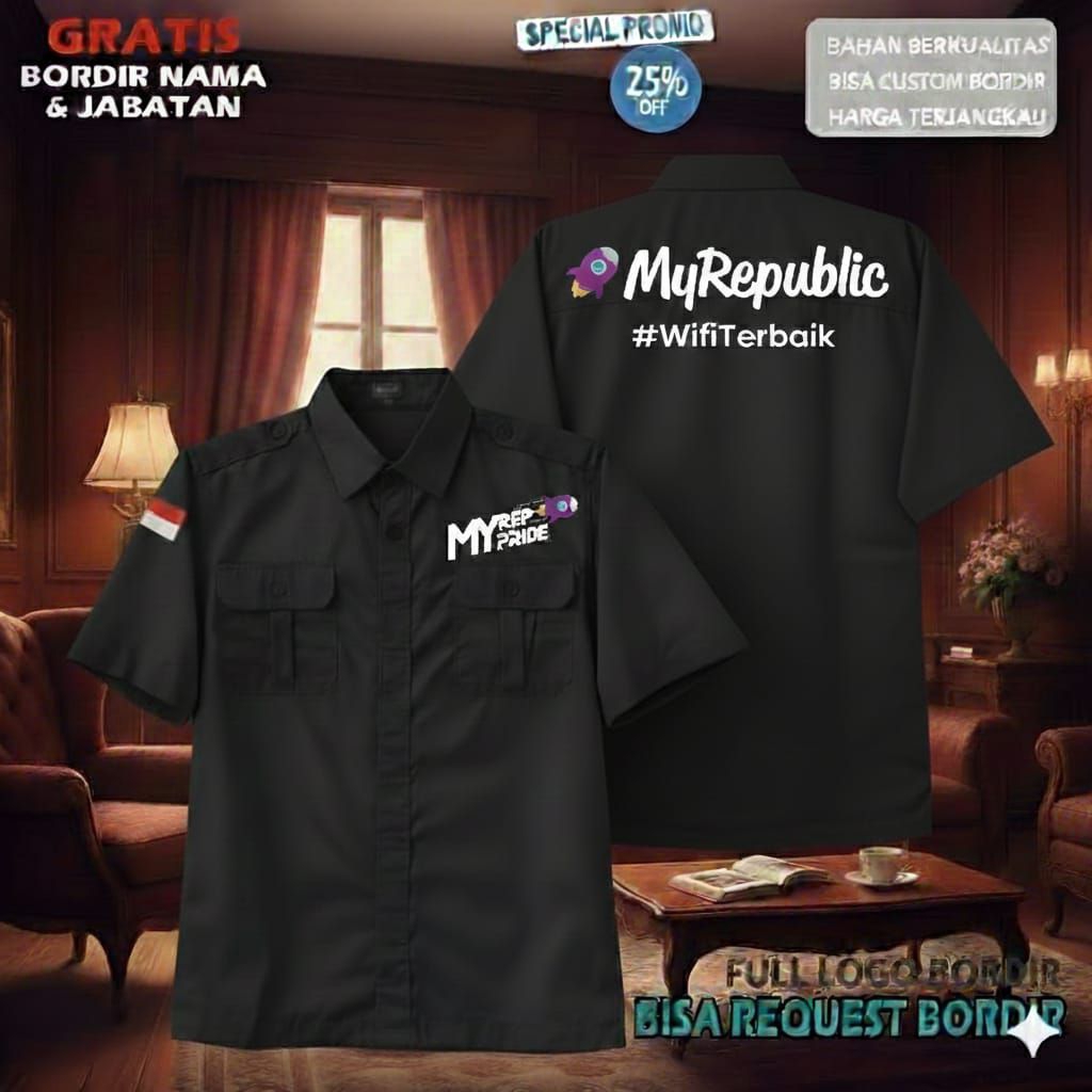 kemeja MyRepublicID baju pdh MyRepublic pendek hitam