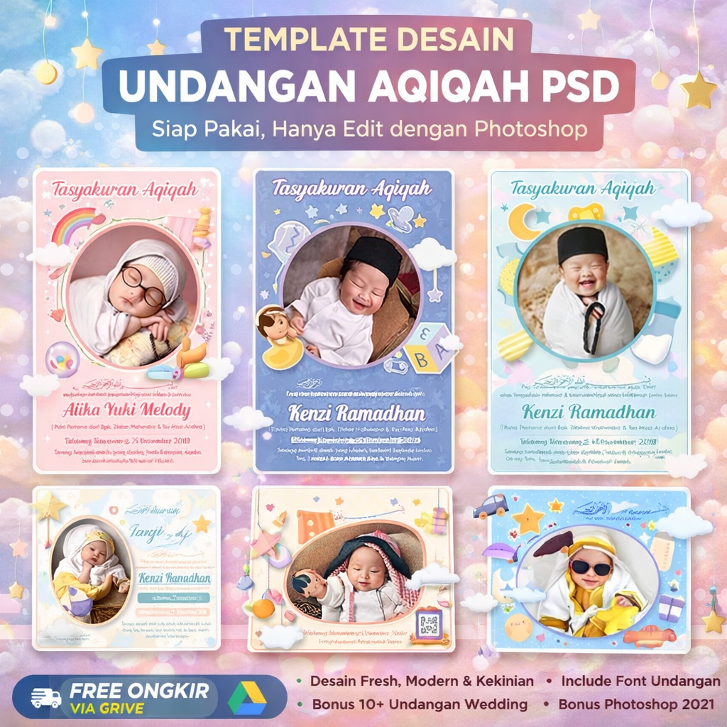 Template Desain Undangan Tasyakuran Aqiqah Format PSD