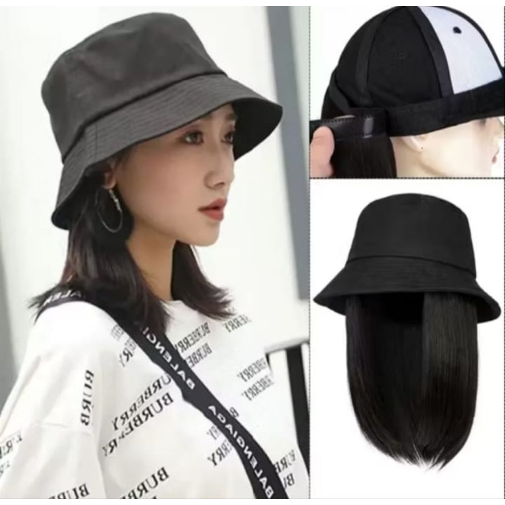 GDHAIR topi wig wanita topi bucket wig topi bucket topi wig Korean style wig topi wig wanita