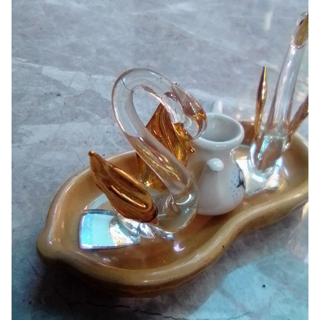 Pajangan Mini Angsa Swan Kaca Kristal Preloved