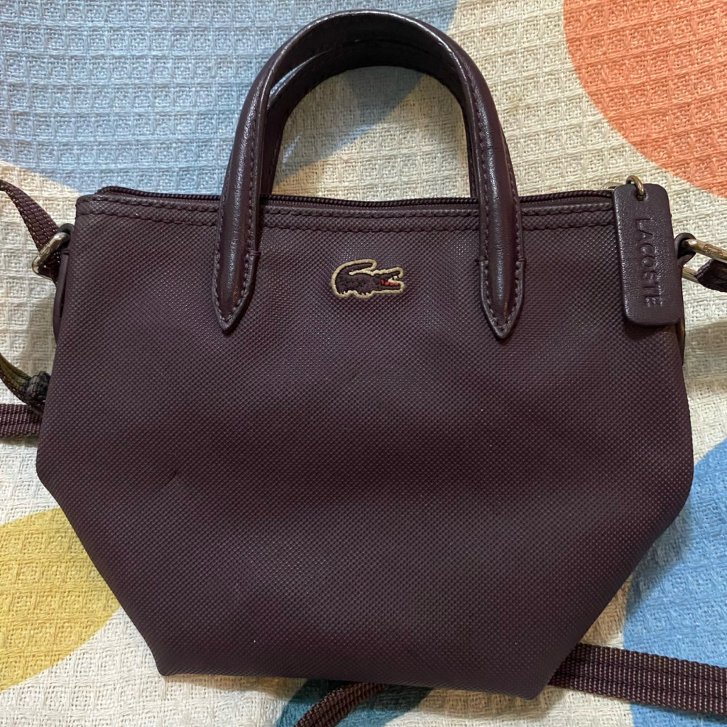 Preloved tas sling Lacoste warna dark purple original