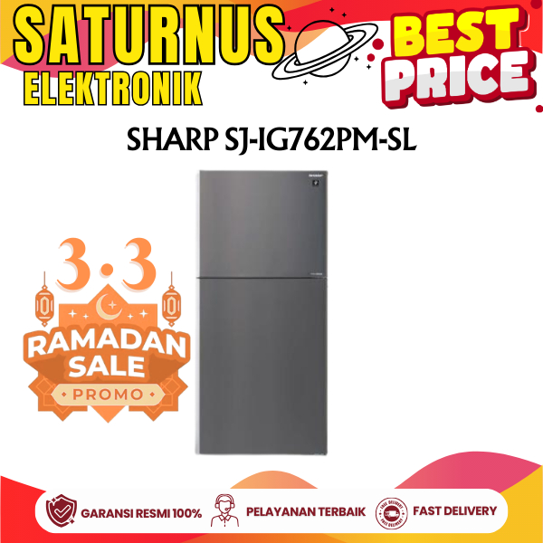SHARP SJ-IG762PM-SL Sharp Kulkas 2 Pintu SJ-IG762PM-SL    SJIG762PMSL J-Tech Inverter