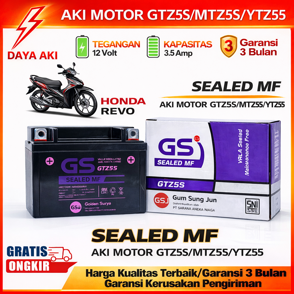 Aki Motor Honda Absolute Revo Fit GTZ5S Aki Kering Accu Kering MF GTZ5S