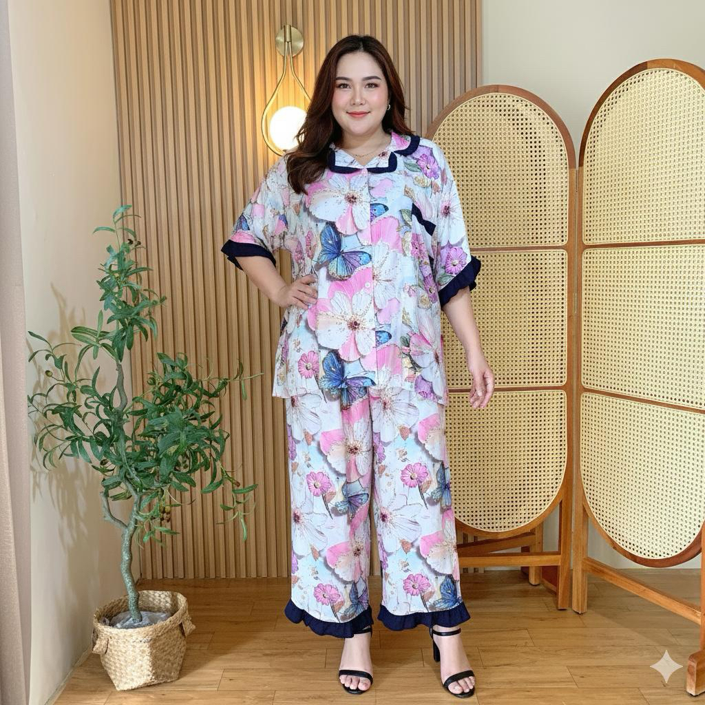 SETELAN BAJU TIDUR JUMBO LD 150 CELANA PANJANG RAYON PREMIUM/ SETELAN RAYON JUMBO