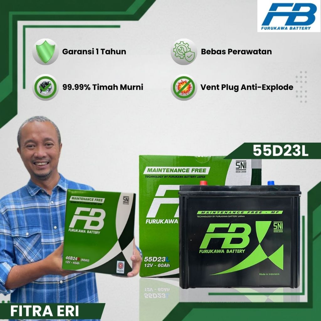 Furukawa Battery / FB Aki Mobil Wuling Alvez 55D23L 12V / 60Ah - Aki Kering INDOMOBIL