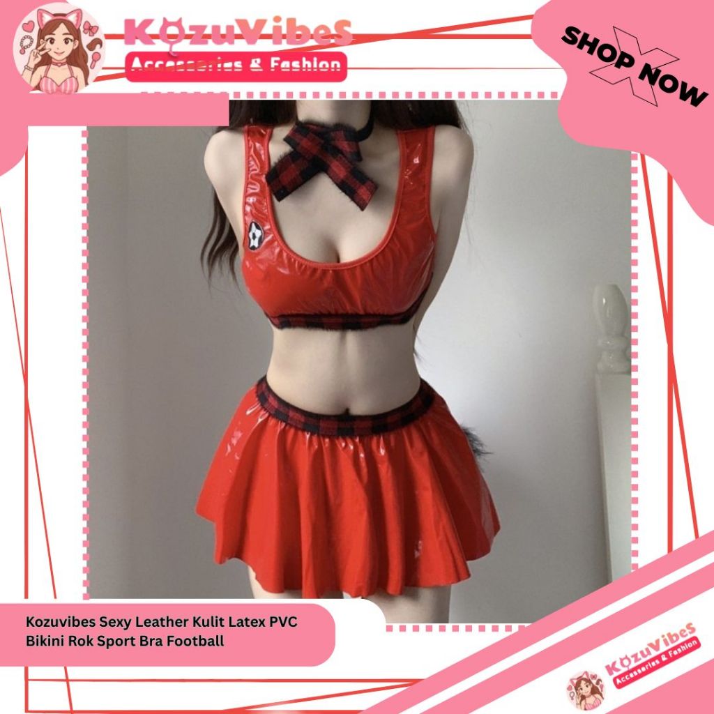 Kozuvibes Sexy Leather Kulit Latex PVC Bikini Rok Sport Bra Football