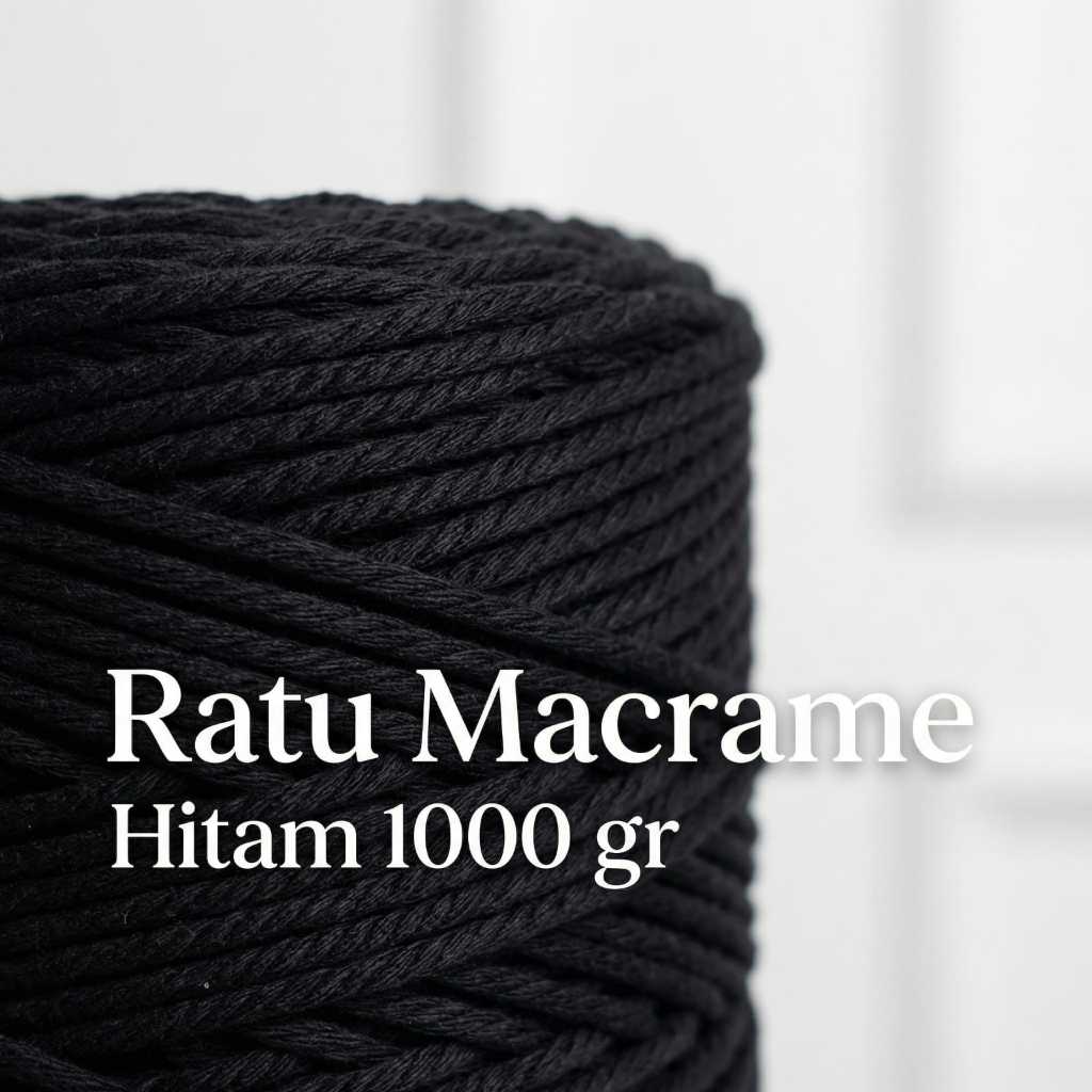 Tali Katun Macrame Warna ABU & HITAM 2MM 3MM 4MM 500GR & 1KG 3PLY Dengan Tekstur Halus dan Kuat