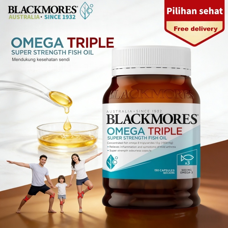 BLACKMORES Omega Fish Oil 150 Kapsul DHA EPA Trigliserida Laut Tanpa Bau Dewasa Anak
