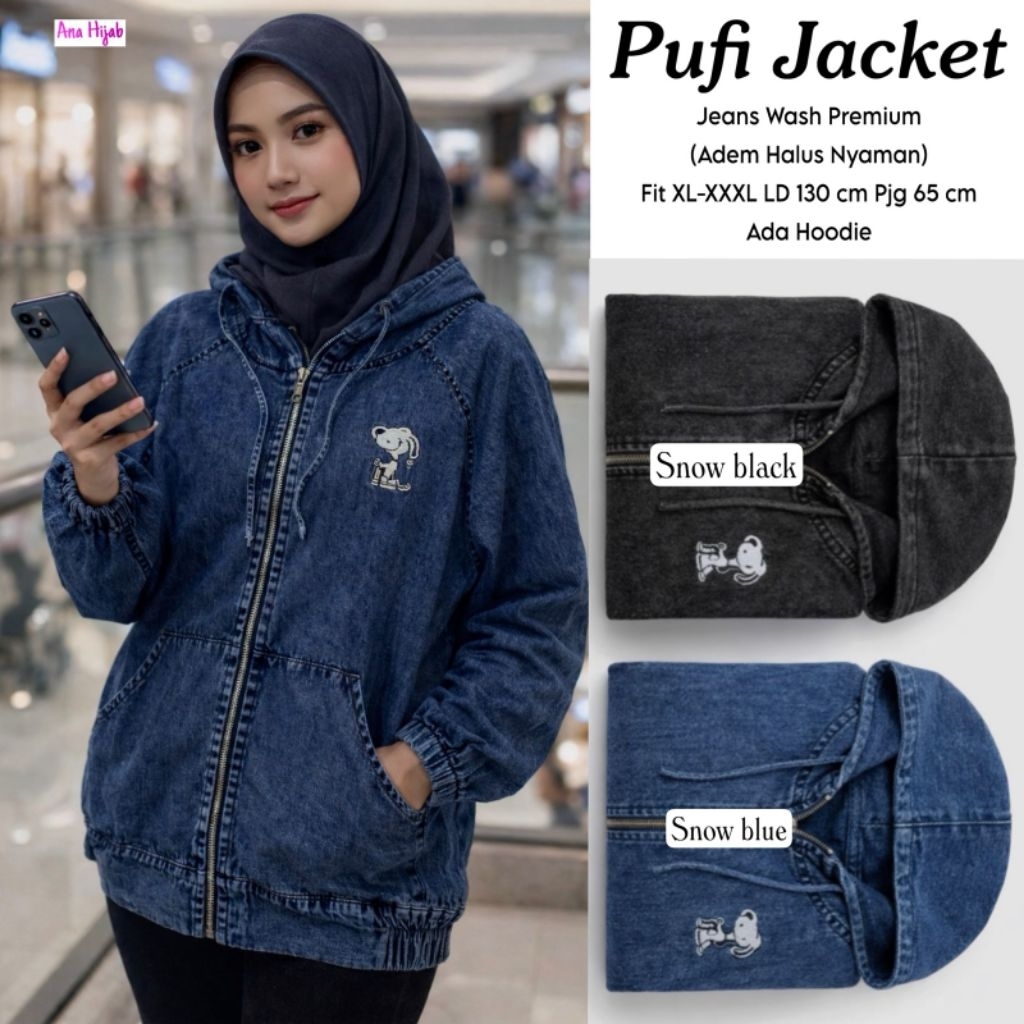 JAKET JEANS WANITA JUMBO/PUFI/JAKET WANITA JEANS WASH HQ JUMBO LD 130 CM FIT XXXL