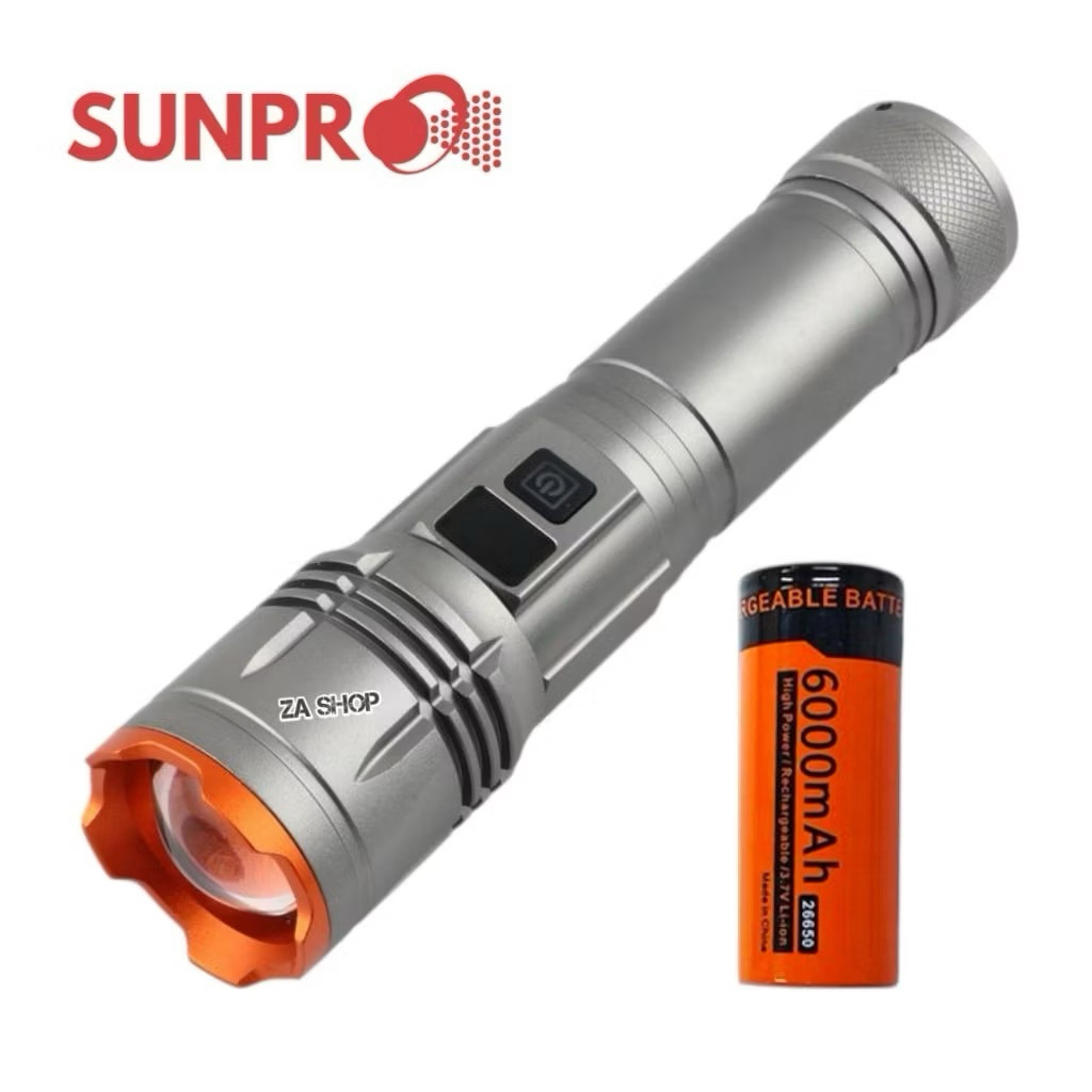 Senter Cas LED Laser Zoom Sunpro SL-130 Baterai 6000mAh Tahan 30Jam